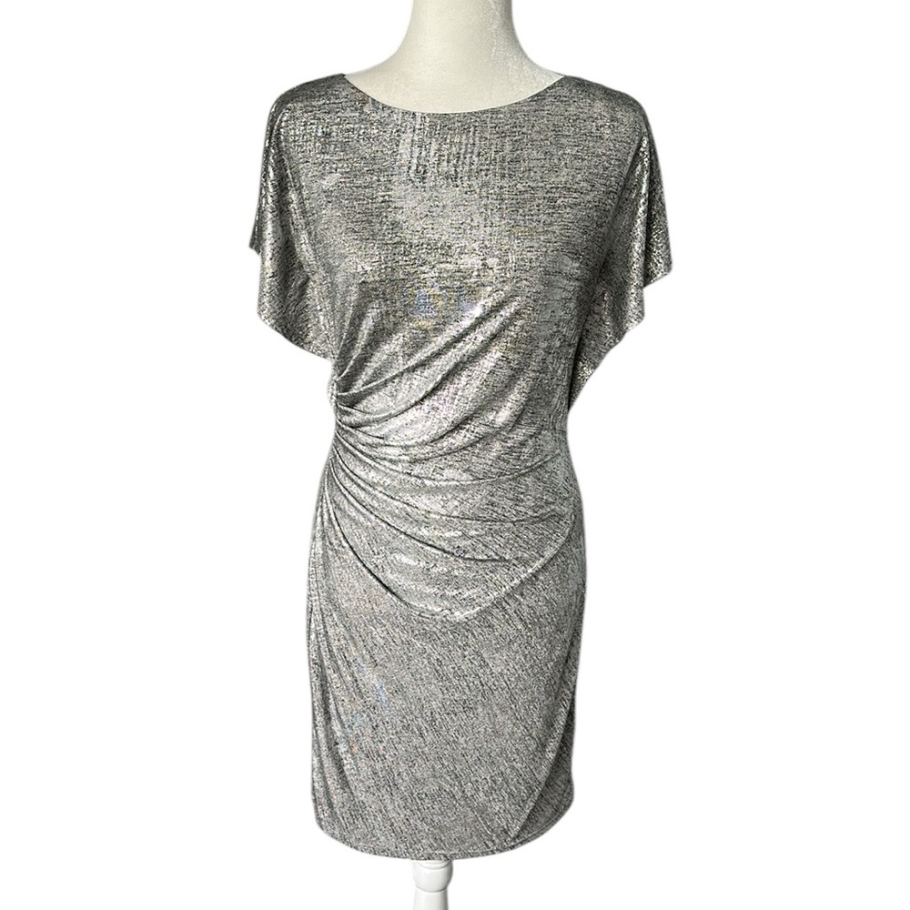 Vince Camuto silver fitted dress special occasion party pleated detail size S